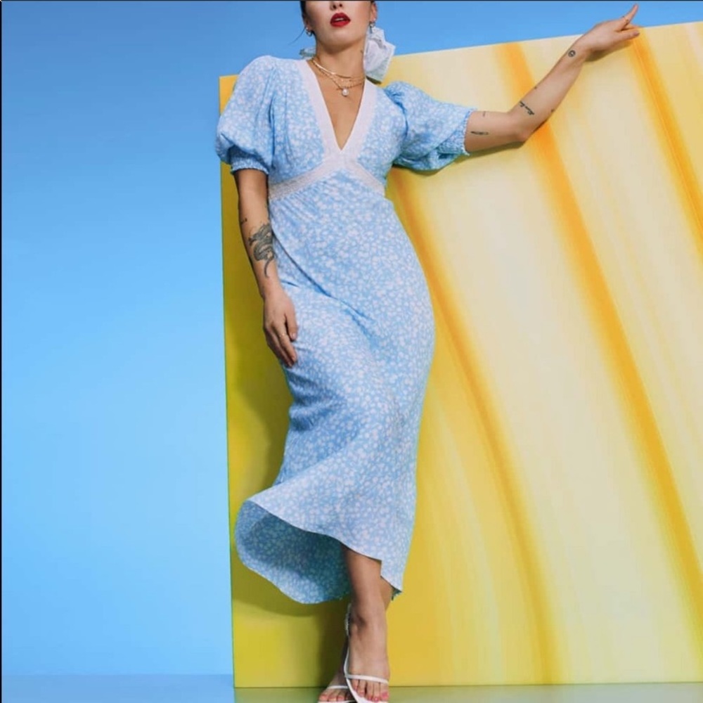 RIXO X Target Blue Floral Puff Sleeve Maxi Dress